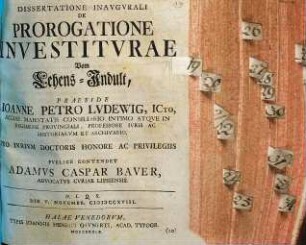 Dissertatione inaugurali de prorogatione investiturae, vom Lehens-Indult