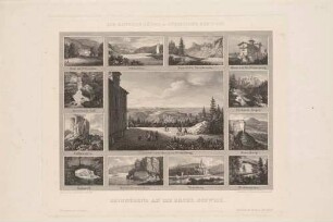 Die hintere Sächsische und die Böhmische Schweiz in einem großen (Aussicht vom Großen Winterberg) und 12 kleinen Ansichten auf einem Bilderbogen
