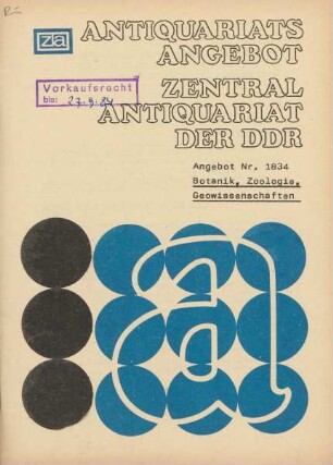 Nr. 1834: Botanik, Zoologie, Geowissenschaften
