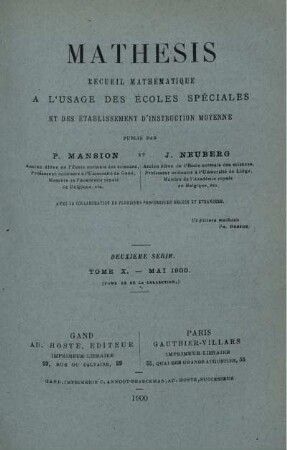 DEUXIÈME SÈRIE. TOME X. - MAI 1900.