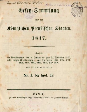 1847: Gesetzsammlung für die Königlich-Preußischen Staaten