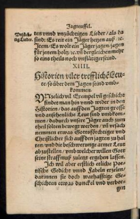 XIIII. Historien viler treffliche[n] Leute/ so über dem Jagen seind umbkommen.