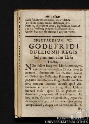 Spectaculum VII. Godefridi Bullionii Regis Solymorum cum Urso Lucta.