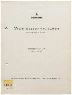 Warmwasser-Radiatoren mit elektrischer Heizung. Betriebsvorschrift (Broschüre)
