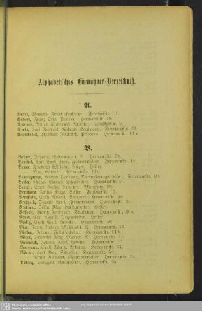 Einwohnerverzeichnis : Alphabetisches Einwohner-Verzeichniß