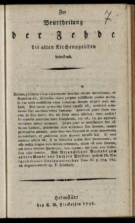 Zur Beurtheilung der Fehde die alten Kirchenagenden betreffend