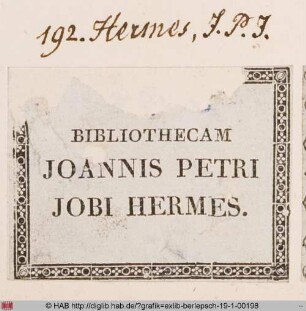 Exlibris des Johann Peter Job Hermes