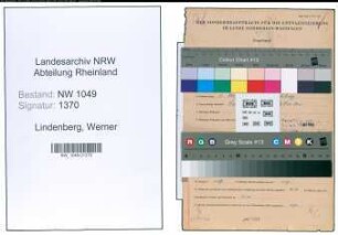 Entnazifizierung Werner Lindenberg , geb. 01.11.1909 (Kaufmaennischer Angestellter)