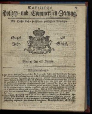 2tes Stueck, Montag den 9ten Januar 1804