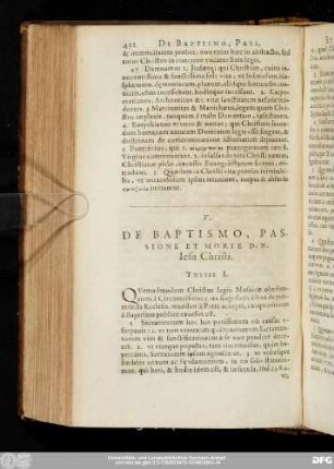 V. De Baptismo, Passione Et Morte D. N. Iesu Christi.