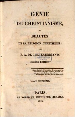 Génie du christianisme, ou beautés de la religion chrétienne. 2