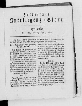 15tes Stück, Ausgabe vom 13. April 1810