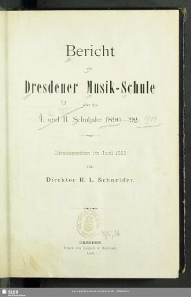 1/2.1890/92: Bericht der Dresdener Musik-Schule : über das ... Schuljahr ...