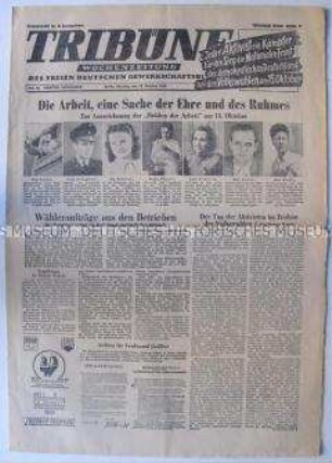 Wochenzeitung des FDGB "Tribüne" u.a. zur Auszeichnung von "Helden der Arbeit"