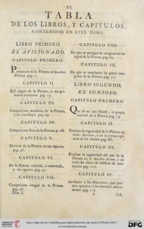 Tabla de los libros, y capitulos, contenidos en este tomo.