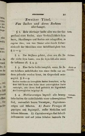 Zweiter Titel. Von Sachen und deren Rechten überhaupt