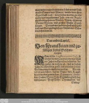 Das ander Capitel. Von Kranckheiten und zufälligen Leibes Beschwerungen.