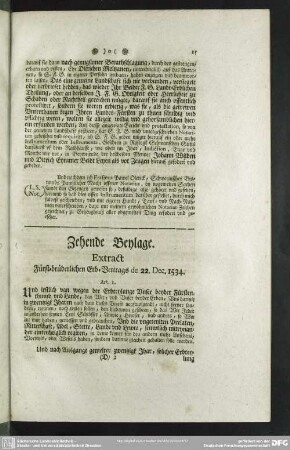 Zehende Beylage. Extract Fürst-brüderlichen Erb-Vertrags de 22. Dec. 1534.