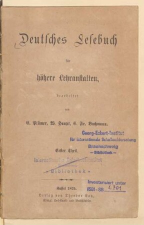 Theil 1, [Schülerband]: [Theil 1, [Schülerband]]