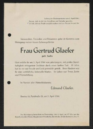 Brief von Edmund Glaeser an Gerhart Hauptmann