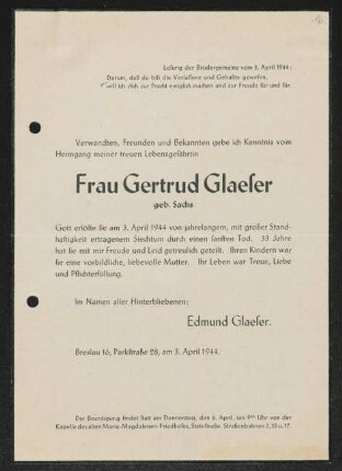 Brief von Edmund Glaeser an Gerhart Hauptmann