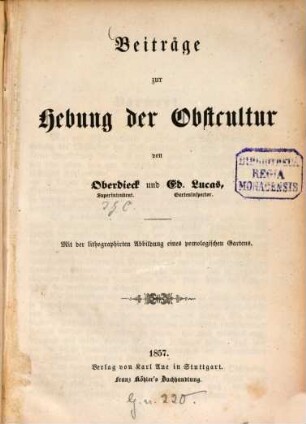 Beiträge zur Hebung der Obstcultur