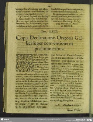 Num. XXIII. Copia Declarationis Oratoris Gallici super conventione in praeliminaribus