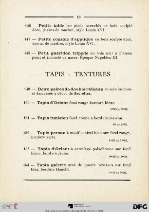 Tapis - Tentures (Nr. 149-154)