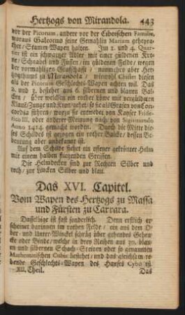 Das XVI. Capitel. Vom Wapen des Hertzogs zu Massa und Fürsten zu Carrara