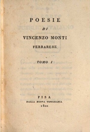 Poesie Di Vincenzo Monti Ferrarrese. 1