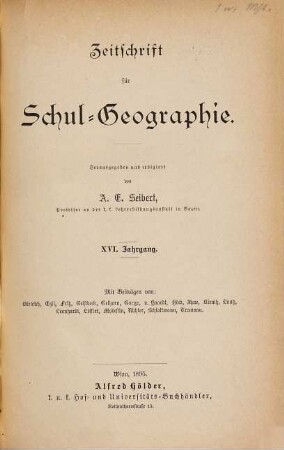 Zeitschrift für Schulgeographie, 16. 1895