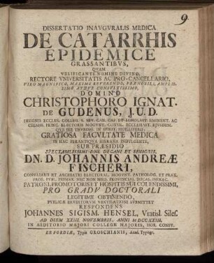 Dissertatio Inauguralis Medica De Catarrhis Epidemice Grassantibus