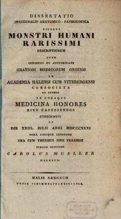 Dissertatio inauguralis anatomico-pathologica sistens monstri humani rarissimi descriptionem