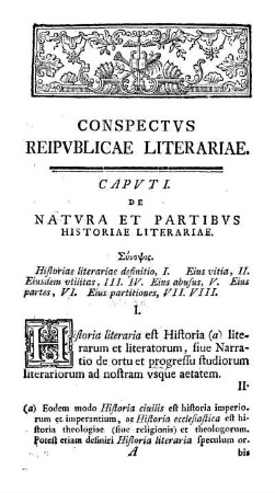 Caput I. De natura et partibus historiae literariae
