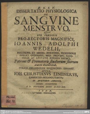 Dissertatio Physiologica De Sanguine Menstruo
