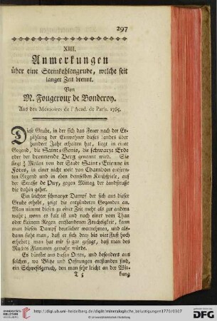 XIII. Anmerkungen über eine Steinkohlengrube, welche seit langer Zeit brennt