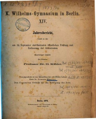 Jahresbericht : über das Schuljahr Ostern ..., 1873/74