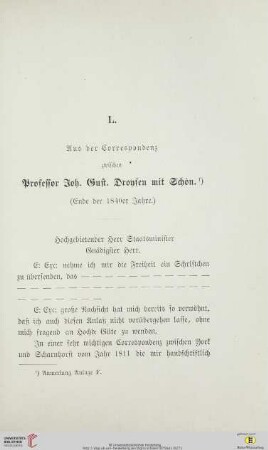 L. Aus der Correspondenz zwischen Professor Joh. Gust. Droysen mit Schön