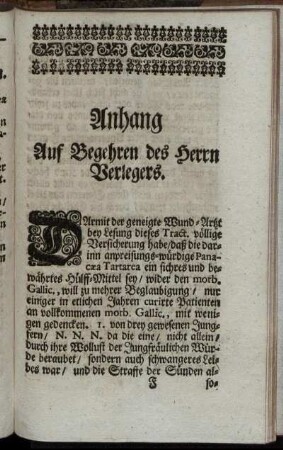 Anhang Auf Begehren des Herrn Verlegers.