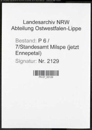 Namensverzeichnis Milspe (jetzt Ennepetal), Todesfälle