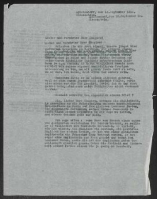 Brief von Gerhart Hauptmann an Joseph Chapiro