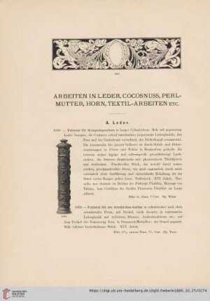 Arbeiten in Leder, Cocosnuss, Perlmutter, Horn, Textil-Arbeiten etc. (Nr. 1028 - 1052)