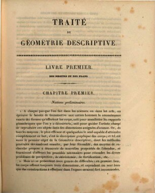Traité de Geometrie descriptive : avec une collection d'épures, composée de 60 planches, 1. Texte