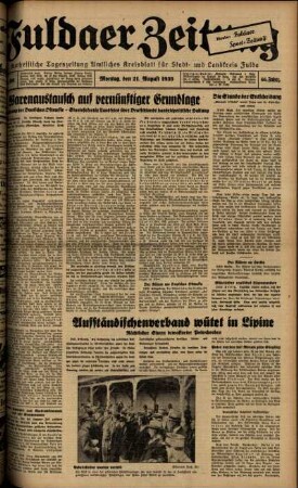 Ausgabe vom Montag, den 21. August 1939.