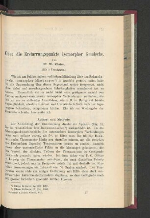 Über die Erstarrungspunkte isomorpher Gemische.