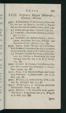 267-301, XXIII. Scriptores Magiae Naturalis, Chymicae, Medicae - XXIV. Scriptores Chirurgici