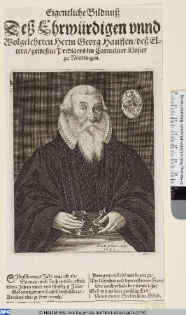 Georg Hauff d. Ä., ehem. Prediger im Karmeliterkloster zu Nördlingen, im Alter von 77 Jahren