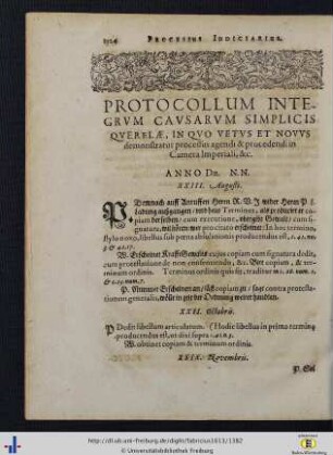 Protocollum Integrum Causarum Simplicis Querelae, In Quo Vetus Et Novus demonstratur processus agendi et procedendi in Camera Imperiali, etc.