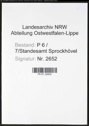 Heiratsregister Standesamt Sprockhövel