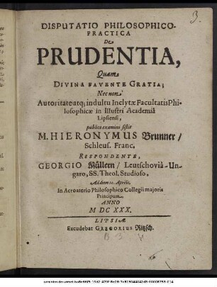 Disputatio Philosophico-Practica De Prudentia